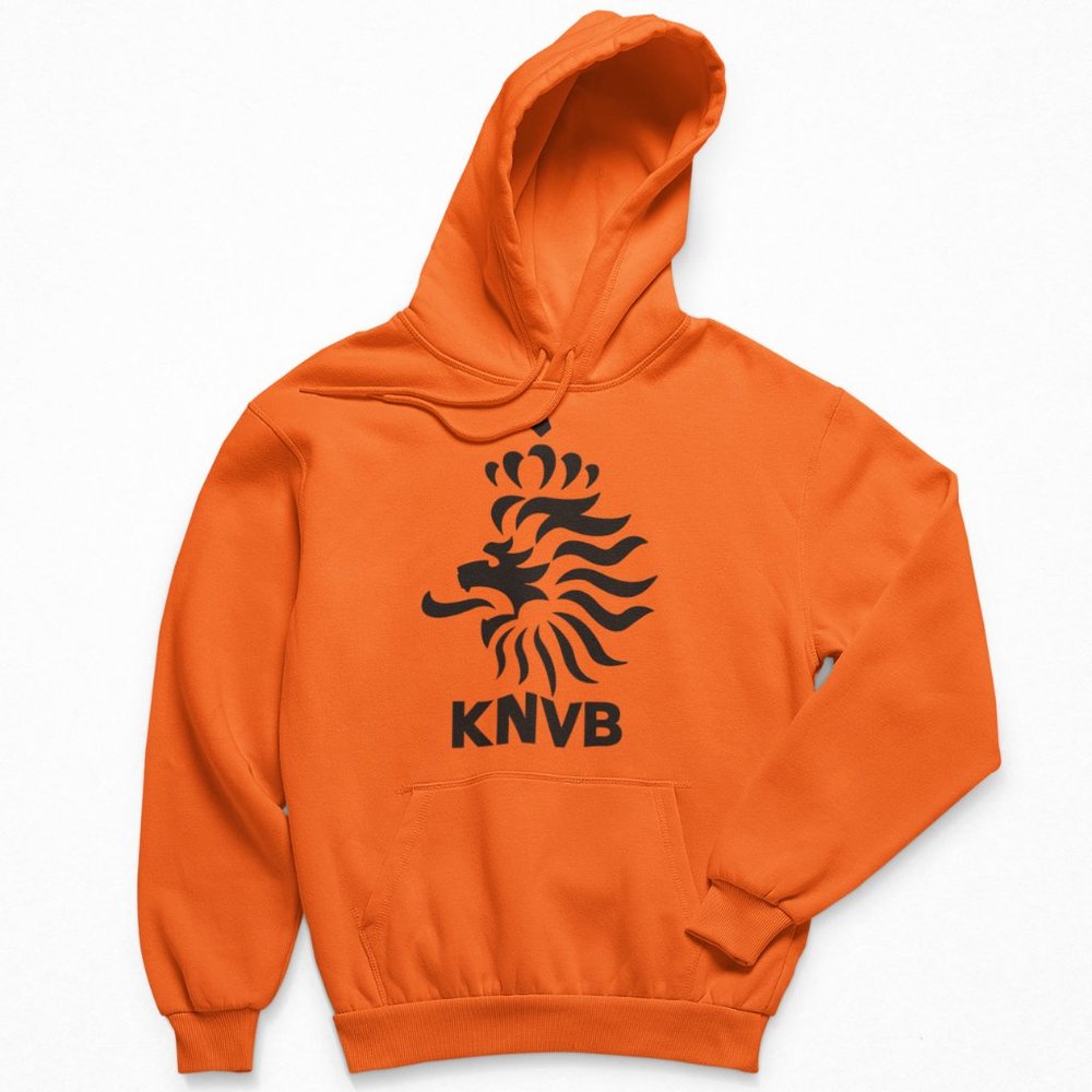NEW Netherlands Soccer KNVB Lion Head Big Logo Fleece Pullover Hoodie ORANGE